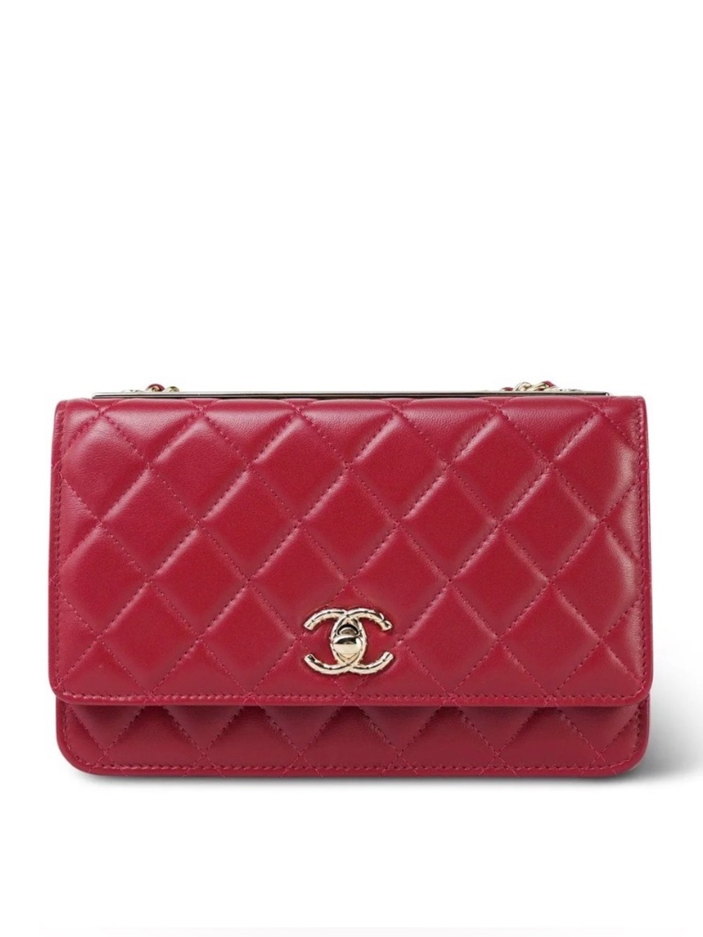 Chanel Bag WOC Red/Burgundy  Lambskin Trendy CC Quilted Logo Gold Hardware RARE